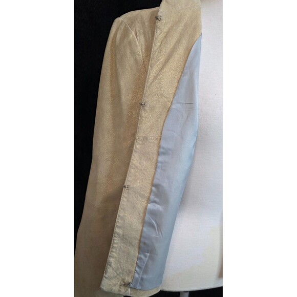 Vintage Lux Collarless Metallic Leather Jacket – 2000s – Size Large - Picture 11 of 13